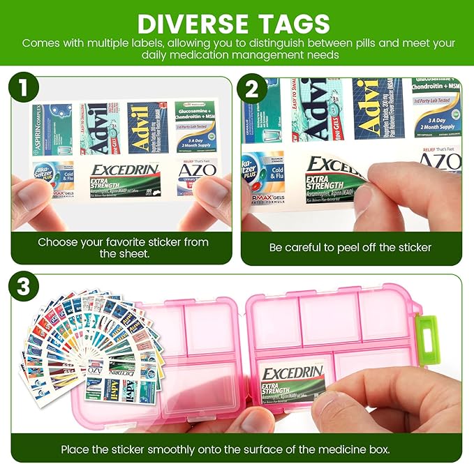 Frosted Plastic Large Pill Organizer Waterproof 10 Compartment Pill Container Box with Labels for Travel and Daily Use (Pink+White+Grey 6PCS)