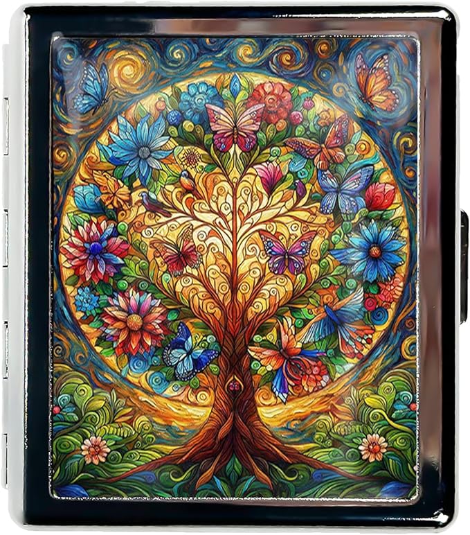 Metal 7 Day Pill Organizer, Weekly Pill Case 8 Compartments, Travel Pill Box for Purse & Pocket, Small Medicine & Vitamin Organizer, PP Dividers, Secure Clasp (Tree of Life)