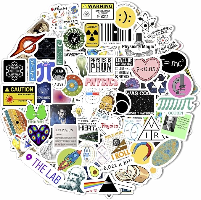 BulbaCraft Physics Stickers for Water Bottle and Laptop - Science Party Supplies & Decorations, Waterproof Vinyl Decals, Physics Formulas Stickers, Gifts for Women & Men