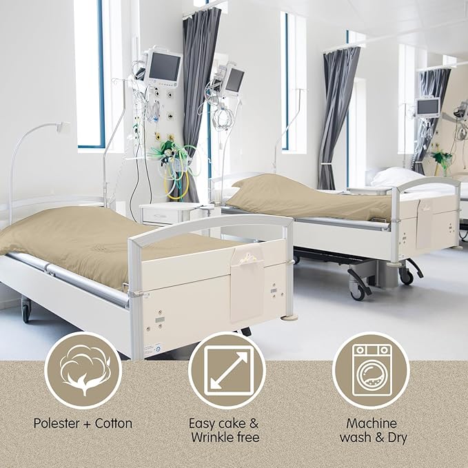Moukeren 3 Pcs Hospital Bed Sheets Set Deep Pocket Fitted Sheet 36 with Elastic All Around Easy Care Knitted Jersey for Home/Nursing Home (Khaki)