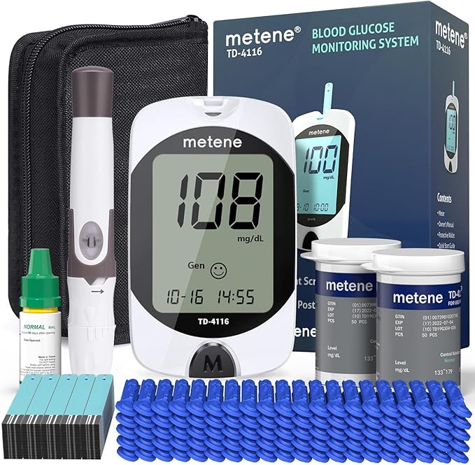 Metene TD-4116 Blood Glucose Monitor Kit & Metene Twist Top Lancets for Lancing Devices