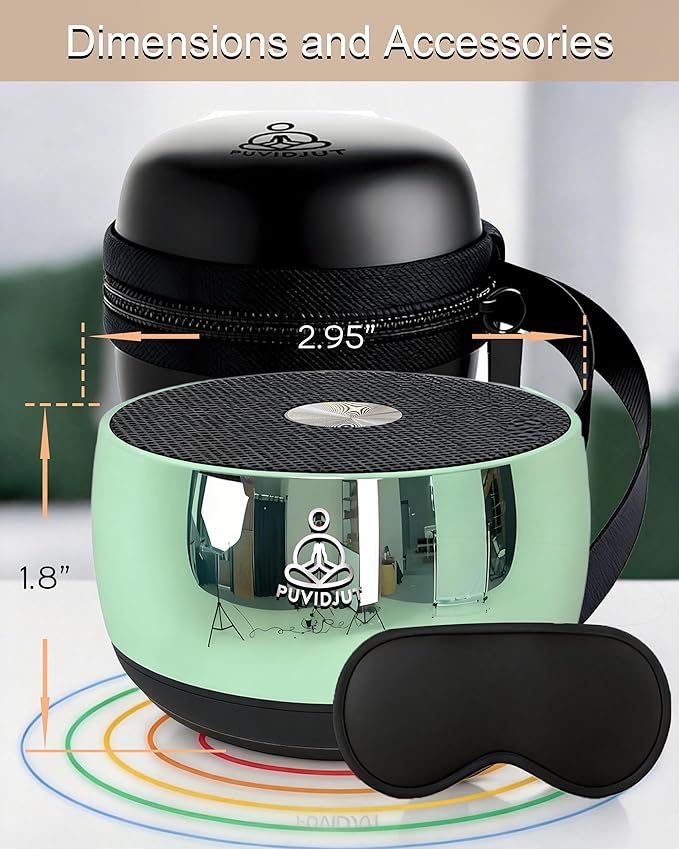 Rain Drum Alternative–PUVIDJUT M3 Musical Instruments with Meditation Chime,5 Solfeggio Frequencies (417-639Hz), for Inner Peace, Deep Sleep & Chakra Healing, USB-C Rechargeable (Green)