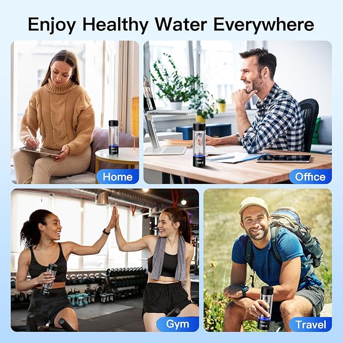 Hydrogen Water Bottle with LED Display, 3000ppb Portable Water Ionizer Machine with SPE/PEM Technology in 5-Minute Electrolysis, Rechargeable Hydrogen Rich Glass Cup for Home Office Travel & Fitness