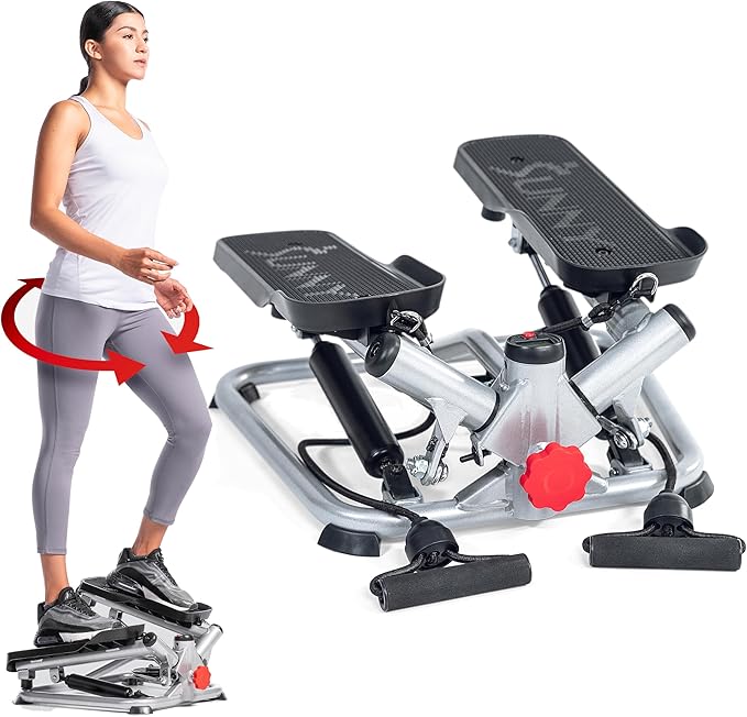 Sunny Health & Fitness Mini Steppers for Exercise at Home, Stair Step Workout Machine, Full Body Cardio Equipment, with Optional Free SunnyFit App Connection and Resistance Band