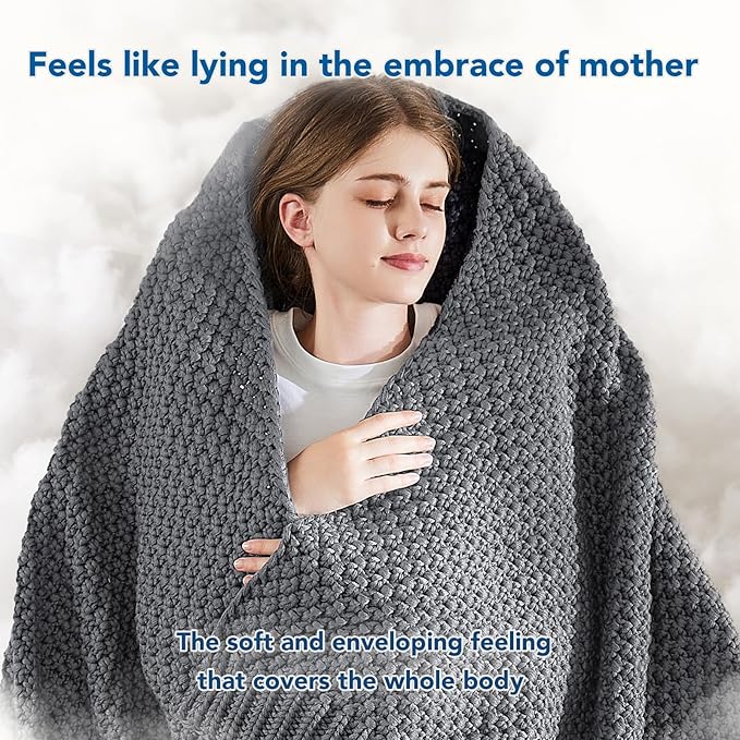 Topcee Knitted Weighted Blanket - 50"x60" 10lbs Cooling Chunky Knit Heavy Blanket for Adults Cable Yarn Knit Decorative No Beads Soft, Cozy and Cooling Weighted Throw Blankets Machine Washable