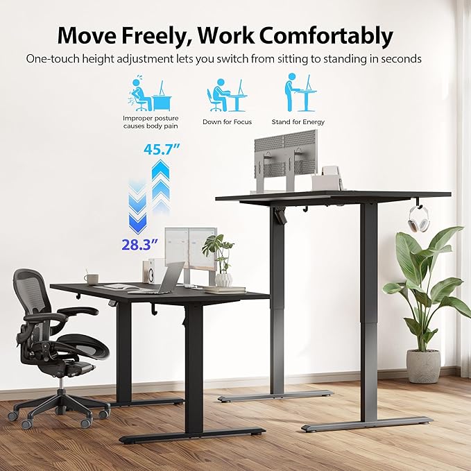 Agilestic Electric Standing Desk, 48 x 28 Inches Height Adjustable Desk, Sit Stand up for Work Office Home, Ergonomic Rising Computer Table with Memory Preset, Dark Walnut