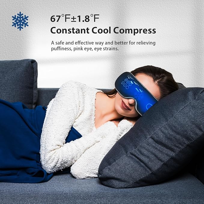 Eye Massager with Heat and Cooling for Migraines, Dry Eyes, Dark Circles, Bluetooth Music Heat Cold Eye Massager Mask Improve Sleeping Birthday Gifts for Women Men