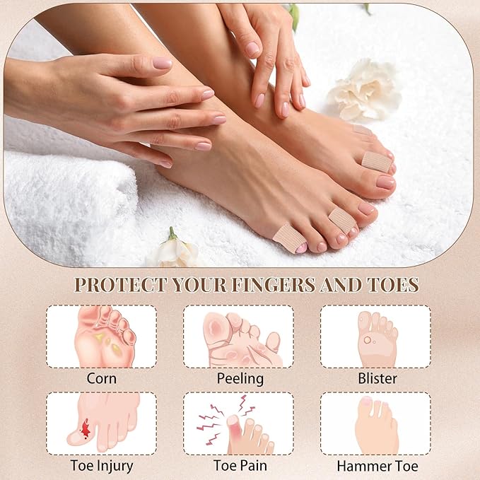 Blulu 24 Pieces Toe Tubes 0.98 Inches Cushion Tube Corn Pads for Toes Sleeves Soft Gel Protectors for Cushions Corns Blisters Calluses 3 Size (Skin Color,Medium,Small)