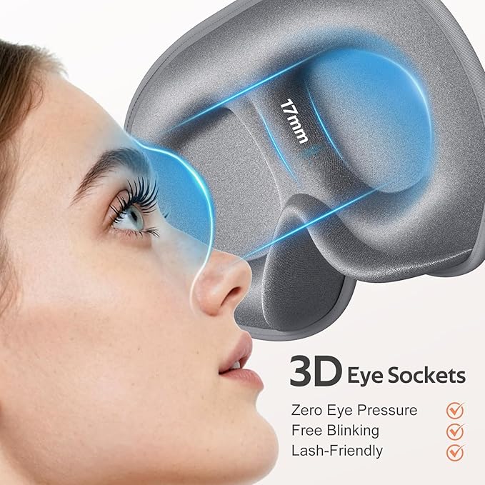 Sleep Mask for Men Women - 100% Blackout Eye Masks for Sleep - 3D Soft Sleeping Mask for Side Sleepers - Zero Pressure Lash Extensions Eye Cover Shade for Airplane Travel Essentials, Grey