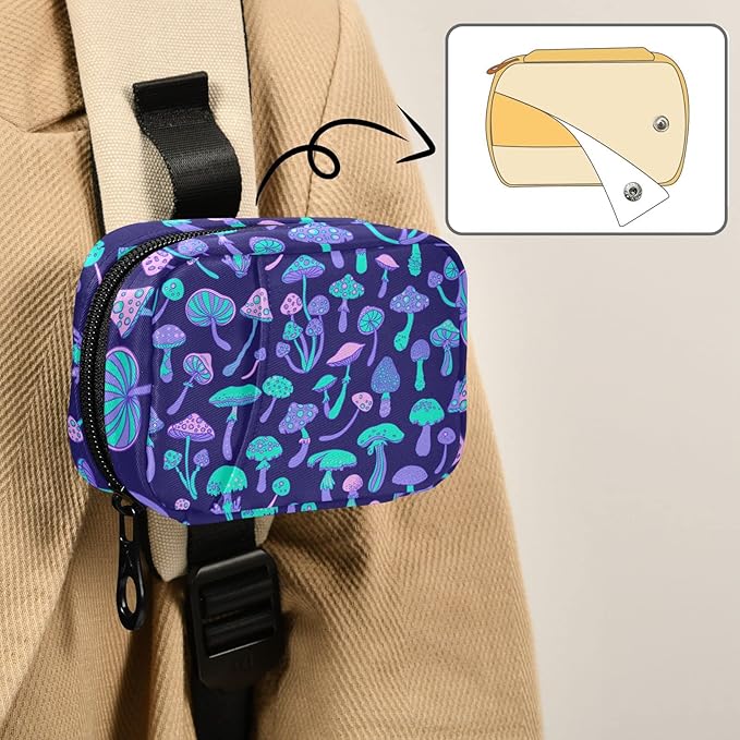 Mushroom Colorful Pill Box 7 Day Pill Case Travel Pill Organizer Bag with Zipper Portable Weekly Vitamin Medicine Supplement Holder Pouch Bag