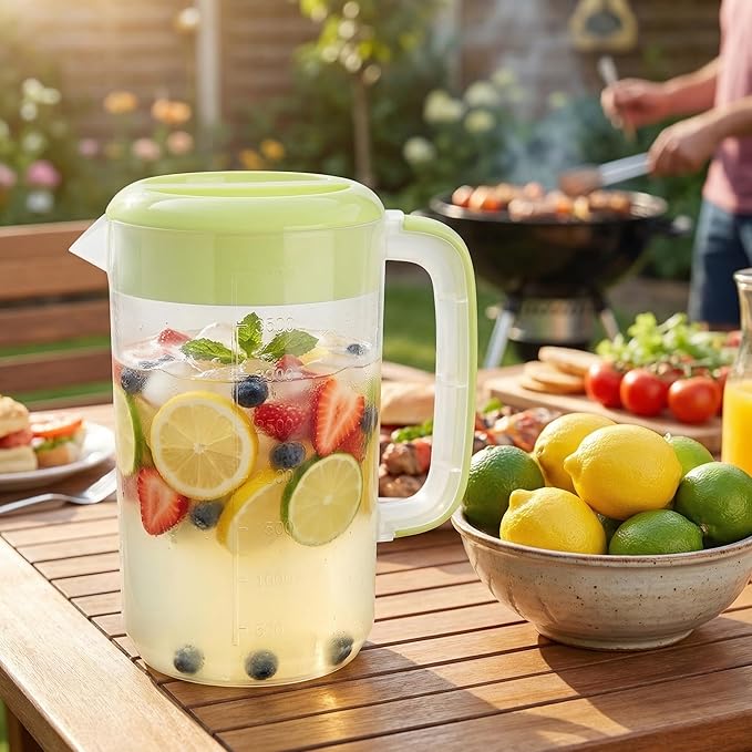 Jucoan 2 Pack 1 Gallon Plastic Pitcher with Lid, Clear Ice Tea Pitcher for Fridge, Large Water Carafe Jug Beverage Pitcher with 3 Position Pour Spout Lid, Handle,Scale for Home, Party