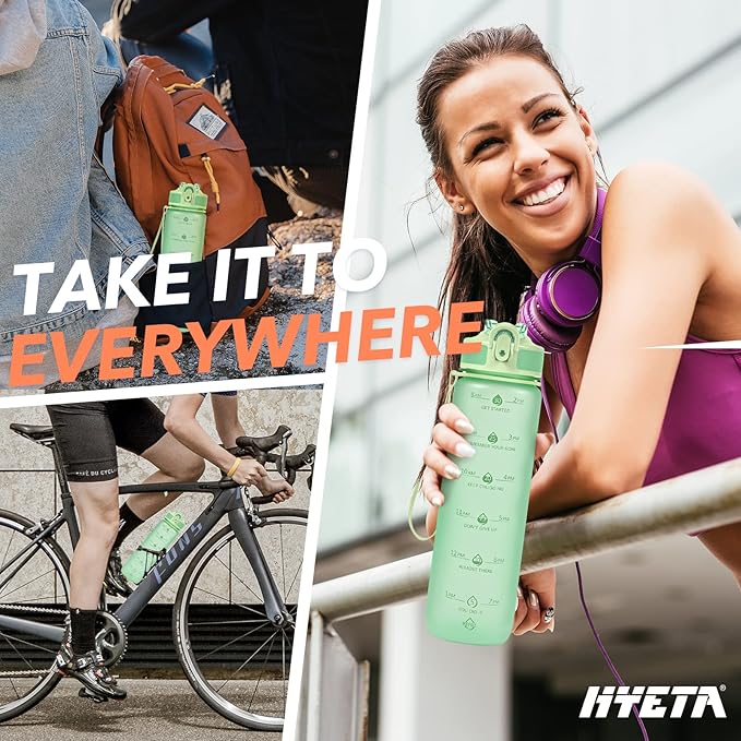 Hyeta 32oz Water Bottles with Straw - Stay Motivated and Hydrated with Convenient Times to Drink Markings, Durable, Leak-proof