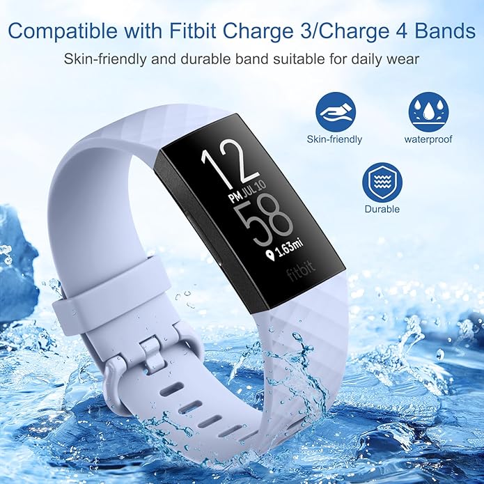 Vancle Bands for Fitbit Charge 4 Bands/Fitbit Charge 3 Bands Women Men[4 PACK], Classic Soft Replacement Sport Straps Wristbands for Fitbit Charge 4 / Charge 3 Fitness & Health Tracker
