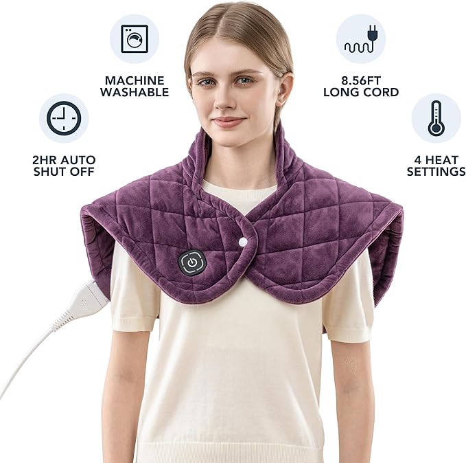 Berkshire Weighted Heating Pad – Faux Suede Fleece Electric Heat Pad for Neck, Shoulder & Back Pain Relief, 4 Heat Settings, Auto Shut-Off, Therapeutic Warmth, Eggplant, 23" x 15.3"