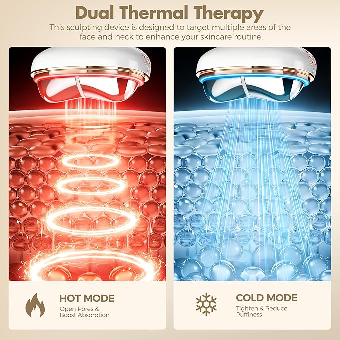 7-in-1 Cold Heated Facial Massager, Red Light Therapy for Face, Portable Microcurrent Facial Device, Cold Face Depuffer to Shaping and Reduce Swelling,Can Tightening Lifting Electric Gua Sha