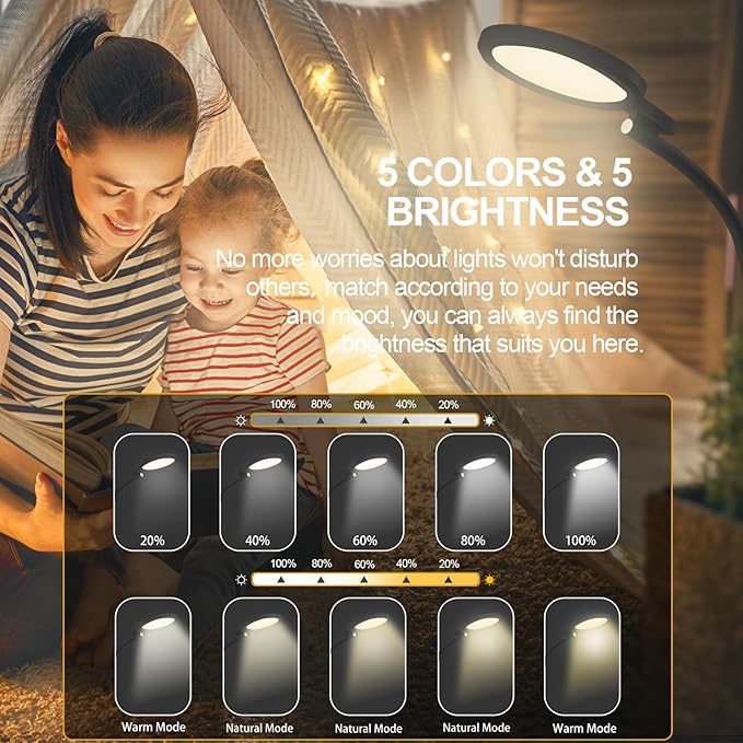 Light Therapy Lamp 10000 Lux UV-Free Sun Floor Lamp, 360° Gooseneck Happy Lamp with 5 Colors & 5 Brightness Levels & Remote Control + Touch Dual Control (Black)