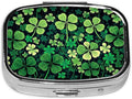 Pill Box-2 Compartment Small Pill Case Square Organizer Case with Mirror Portable Metal Medicine Box Travel Container for Pocket & Purse Women Men（St.Patrick's Day ）