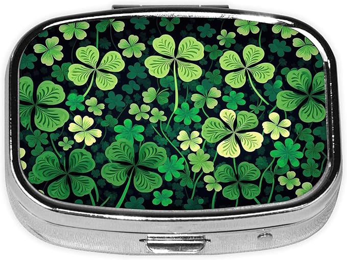 Pill Box-2 Compartment Small Pill Case Square Organizer Case with Mirror Portable Metal Medicine Box Travel Container for Pocket & Purse Women Men（St.Patrick's Day ）