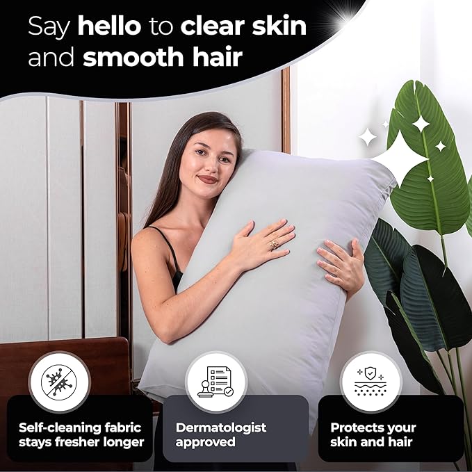 Silvery Silver Infused Bed Sheets Set - Ultra-Soft Temperature-Regulating Fabric with Self-Cleaning Technology™ That Stays Fresh 3X Longer for Hygienic Sleep (Gray, Split King)
