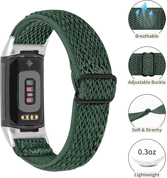 Lijinlan Nylon Band Compatible with Fitbit Charge 5 Advanced Fitness & Health Tracker, Elastic Woven Strap Stretchable Wristband Watch Bands Replacement for Charge 5 for Women Men