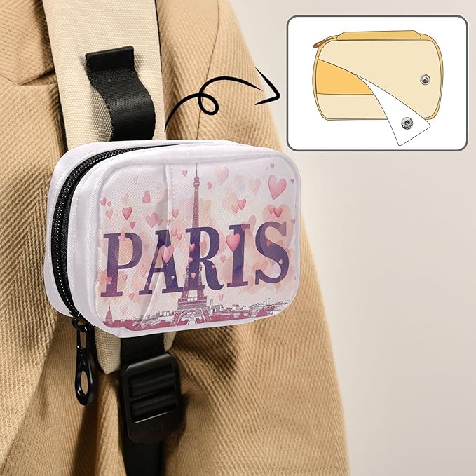 Pink Paris Medication Organizer Bag Travel Size Full-Print Zippered Pill Case with Compartments for Handbags Backpacks & More