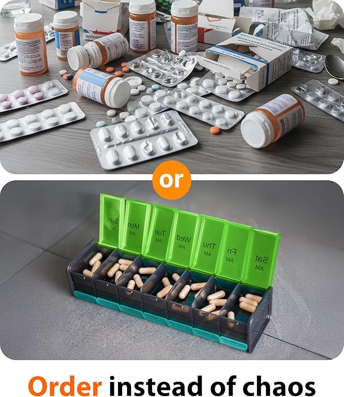 Extra Large Pill Organizer- XXL Pill Box 7 Day - Weekly Pill Organizer with AM PM Large Compartments Big Pill Case for Supplements Jumbo Pill Holder for Vitamins Huge Medicine Organizer 2 Times a Day