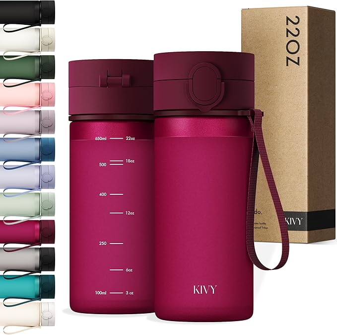 KIVY Slim Water Bottle 22oz with Leakproof Flip Lid [Lightweight & Shatterproof] - Small Drinking Waterbottle - Tritan Bottle Without Straw for School, Sport & Travel - Drinking Bottle - BPA Free
