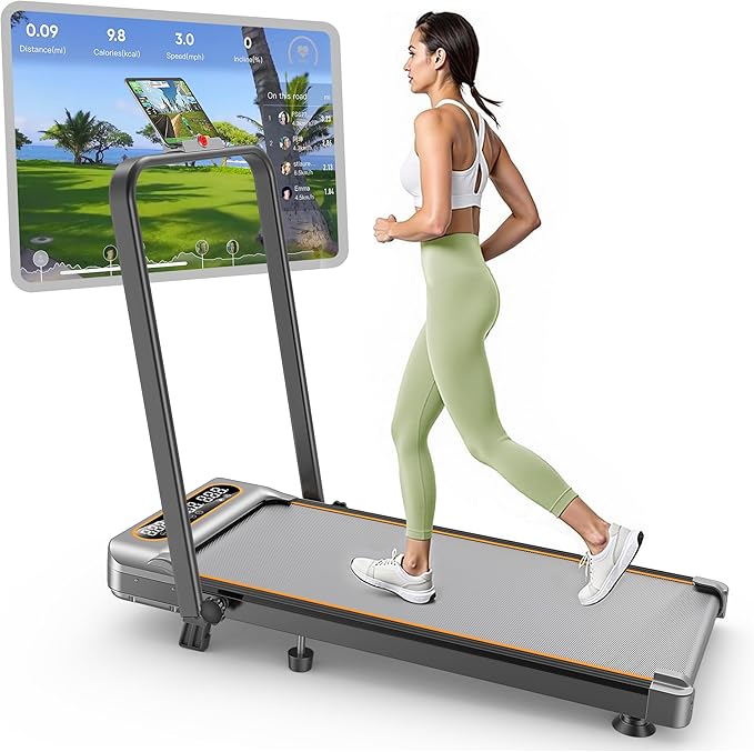 Foldable Treadmill with 10% Incline, 3.5HP Low Noise Walking Pad Treadmill with Handle Bar, Rayspace 4 in 1 Portable Under Desk Treadmills for Home/Office, 350 Lbs Capacity, APP & Remote Control