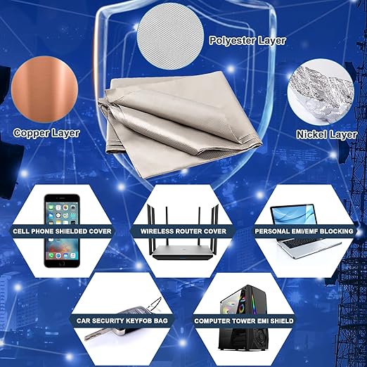 Faraday Fabric 43” x 196.8”, Military Grade Signal Blocking Cloth Shields, Conductive Material Cover for WiFi, Cell, Bluetooth, RFID, EMP Protection with Faraday Tape
