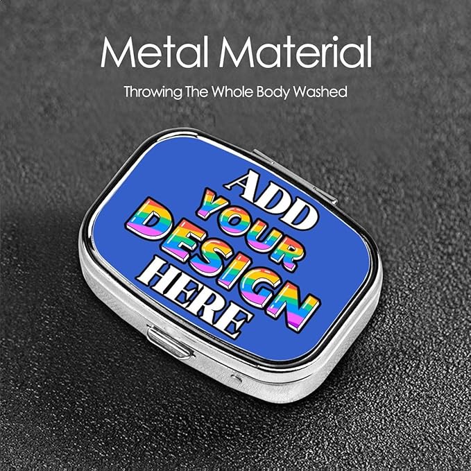 Custom Pill Case, Medicine Pill Box Organizer Container Travel Pill Holder Vitamin for Purse Med Wallet Portable Mini Pastillero Square, Deep Blue, Personalized Gifts,