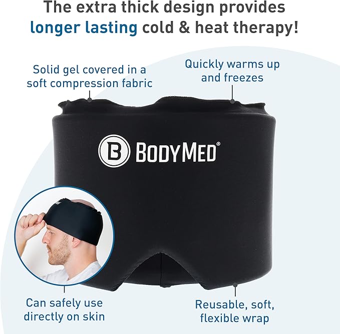 BodyMed Migraine Relief Cap, Universal Fit for Women and Men – Soothing Headache Face Mask with Extra Cooling Gel for Extended Relief – Hot and Cold Therapy Head Wrap for Tension, Stress, Headaches