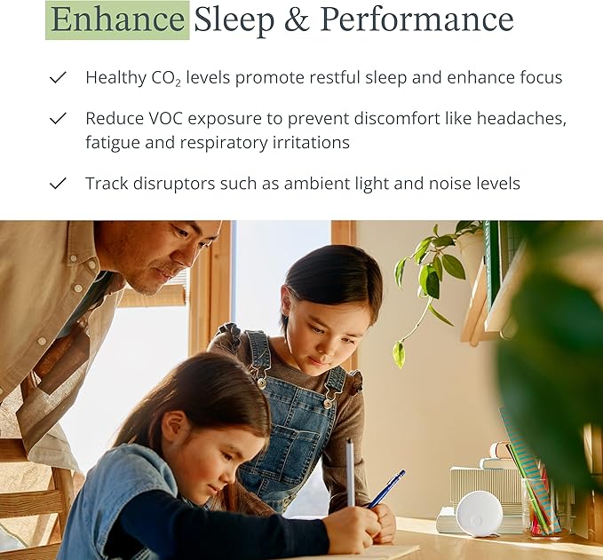 Airthings 322 Wave Enhance -Indoor Air Quality Monitor for CO2, VOC, Humidity, Temp, Pressure plus Noise & Light Sensors - Monitors Conditions for Sleep in Bedrooms & for Concentration in Home Offices