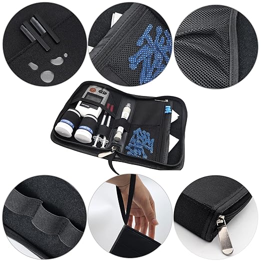 Glucose Monitor Case with Handle, Most Comprehensive Compact Glucose Meter Case fit Glucose Meter/Insulin Pen/Insulin Vial/Lancing Device/Test Strips/Needles/Syringe (Black)