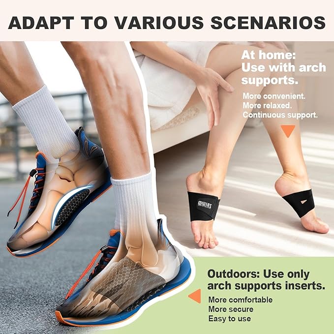 Wearable Arch Support Inserts for Women & Men – 2 Adjustable Heights, Non-Slip Breathable – Plantar Fasciitis Relief Arch Band for Flat Feet, High Arches