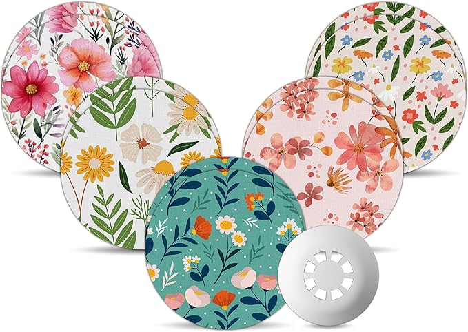 Libre 3 Sensor Covers Waterproof, Amolyfe 10 Pack Freestyle Libre 3 Plus Covers, Bump-Proof with Hard Cap, Breathable Latex Free Glucose Sensor CGM Adhesive Patches, 14-Day CGM Protection (G.Flower)