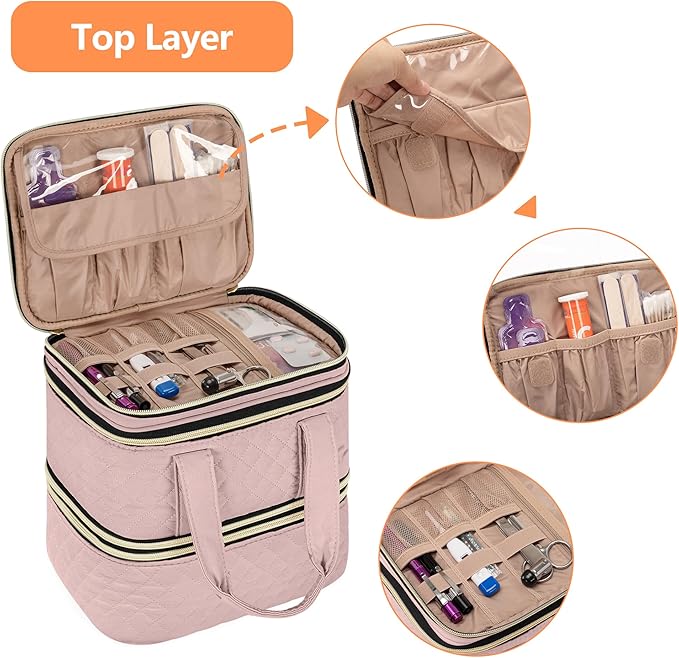 YARWO Pill Bottles Organizer Empty, Upgraded 3 Layers Medicine Storage Bag with Demountable Design and Dividers, Medication Travel Case for Pills, Vitamins, Masks, First Aid Supplies, Dusty Rose