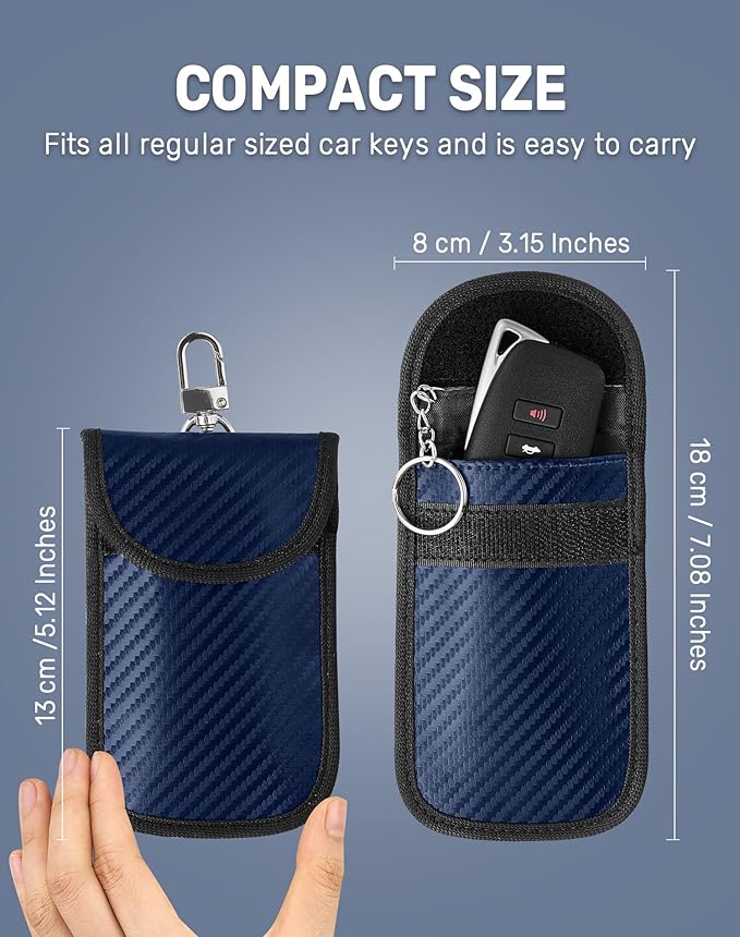 Upgraded Faraday Bag for Key Fob (2 Pack), Premium Faraday Key Fob Protector– Car RFID Signal Blocking, Car Security Protection, Anti-Theft Pouch, Anti-Hacking Case Blocker Blue