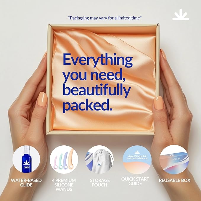 AEON Gentle Touch Premium Silicone 4-Piece Curved Set for Pelvic Floor Wellness & Flexibility – Soft, Body-Safe Design – Includes 1.3 Oz Aeon Glide Moisturizer ($10 Value) & Elegant Storage Bag