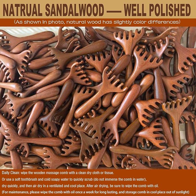 Wooden Scalp Massager, Foot Massage Tool, Scalp Massager Hair Growth - Sandalwood