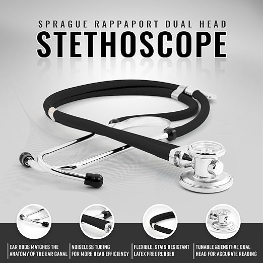 ASA TECHMED Medical Starter Kit – Stethoscope, Durable Blood Pressure Monitor, EMT Shears & Protective Carrying Case – Ideal for Healthcare Students & Professionals, Black