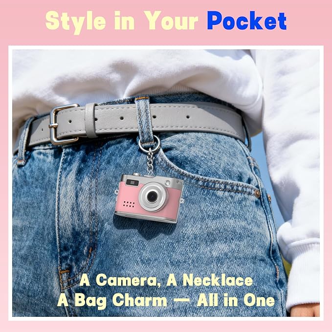 Keychain Camera, 1080P Y2K Vibe Camera, 32GB Card, 80 Min Record, Pocket-Sized Birthday Gift for Best Friends, Travel & Campus Life