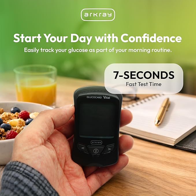 ARKRAY GLUCOCARD Vital Blood Glucose Monitor Kit – Fast, Accurate & Easy-to-Use Blood Glucose Monitoring System with Meter, 10 Test Strips, 10 Lancets, Control Solution, Lancing Device & Carrying Case