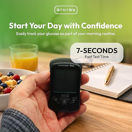 ARKRAY GLUCOCARD Vital Blood Glucose Meter Kit – Complete Glucose Monitoring System with Meter, 10 Test Strips, 10 Lancets, Control Solution, Lancing Device & Carrying Case