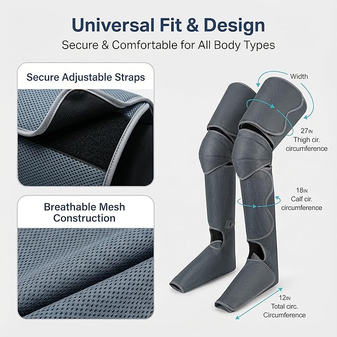 Leg Compression Massager Foot Calf Massager with Heat and Compression, Leg Compression Boots for Recovery & Pain Relief, 3 Intensities 4 Chambers Sequential Massage