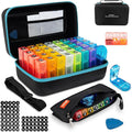 Monthly Pill Organizer, Medicine Organizer Box with Portable Hard Shell and Pill Cutter, 31 Day Pill Holder with Weekly Pill Bag (Blue, 3 Times a Day)