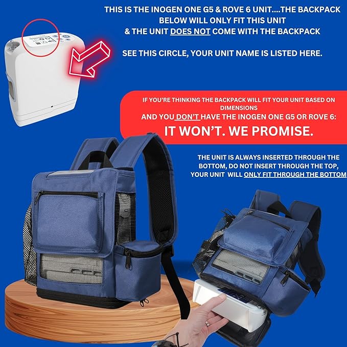 O2TOTES Premium Backpack – Fits Inogen One G5 & Inogen Rove 6, Lightweight with Padded Straps & Zippered Bottom