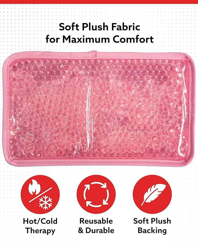Alpi Rectangle Plush Gel Bead Ice Pack – 2 Pack Reusable Ice Packs with Beads for Hot & Cold Therapy - Soft, Plush Comfort for Muscle Aches & Relaxation (Pink)