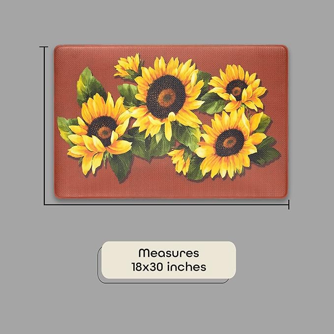 Anti-Fatigue Floor Comfort Mat - 18 x 30 Inch (Black Eyed Susan) - Waterproof Non-Slip Rug - Easy to Clean Cushioned Mat for Kitchen, Bathroom, Standing Desk & Office - Achim Home Decor (Pack of 2)