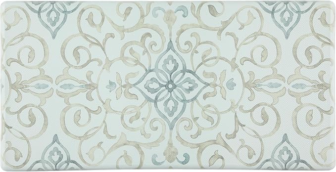 J&V TEXTILES Oversized 20"x39" Anti-Fatigue Embossed Floor Mat (Rustic Medallion Cream