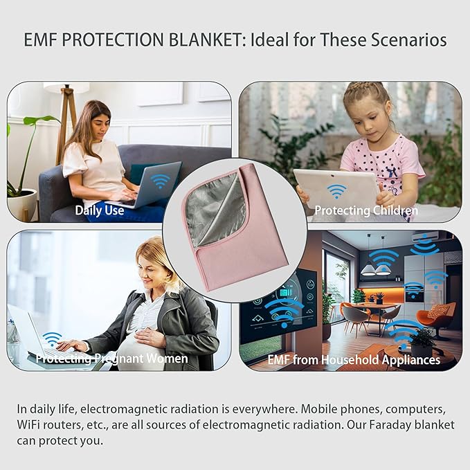 Faraday Blanket, Protection Cotton Blanket, for Cell Phone,Tablet,Laptop- Protection Against Direct Contact from 5G Signal,WiFi,Bluetooth,EMF,RF (Pink)